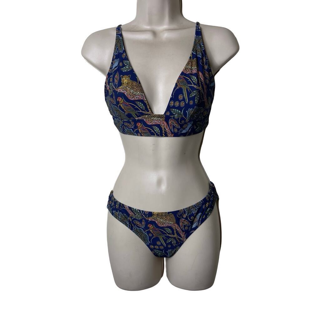 J.Crew Jungle Leopard Print Two Piece Swimsuit Blue Womens S